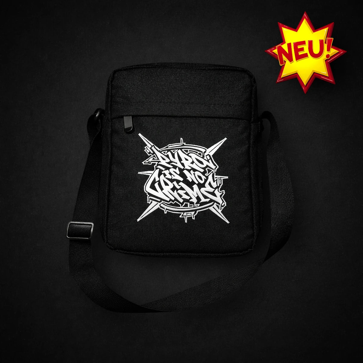Umhängetasche – PYRO IS NO CRIME (Logo mit Stick)